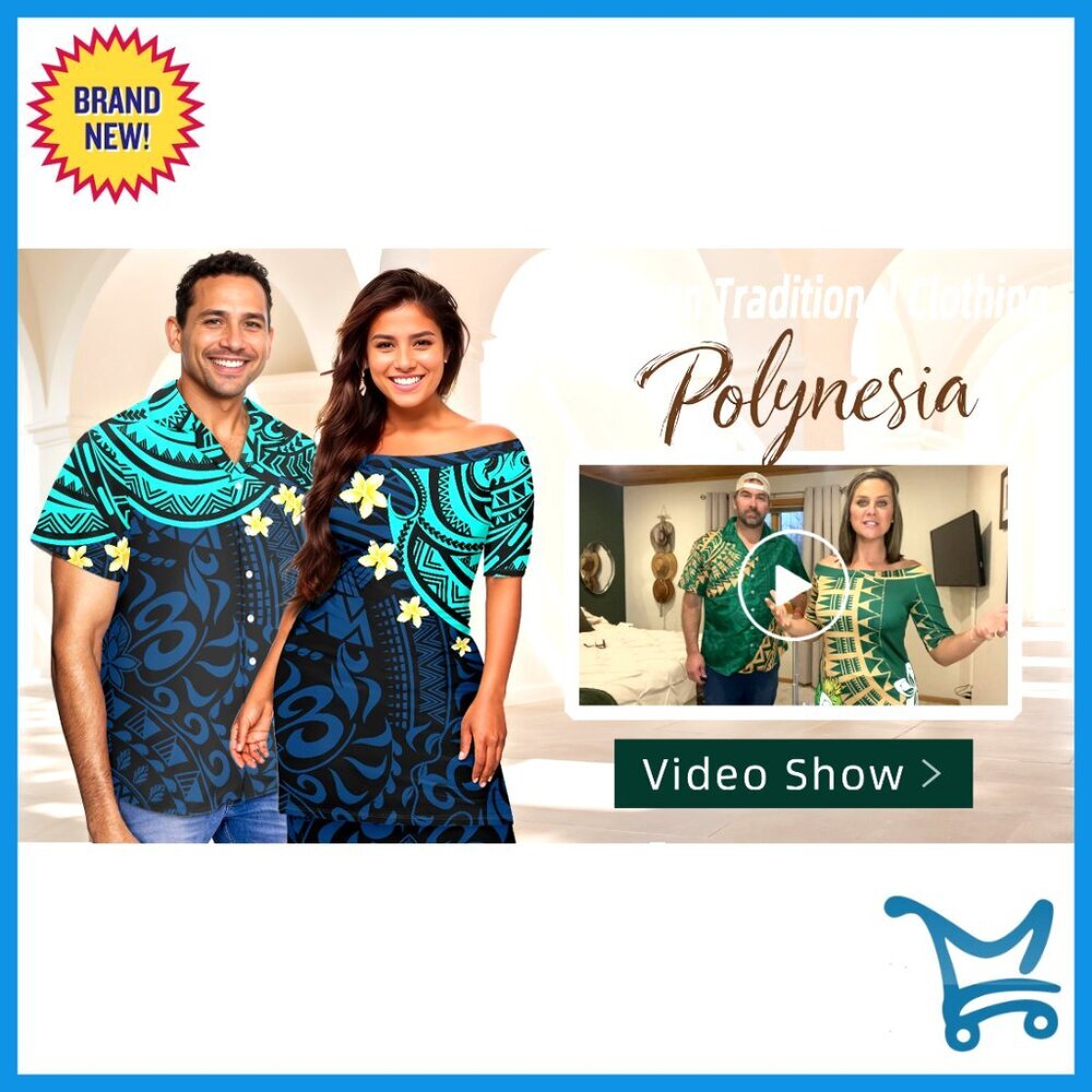 Polynesian Strapless Dress & Men's Shirt Couples Outfit Set S-4XL - Picture 6 of 6